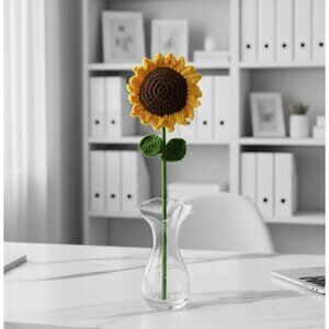 Crochet Sunflower Knit Handmade Artificial Flower Arrangement Yellow Decor Gift